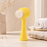 Cepillo exfoliante facial de cerdas suaves doble cara, color amarillo