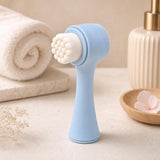 Cepillo exfoliante facial de cerdas suaves doble cara, color azul