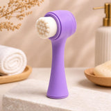 Cepillo exfoliante facial de cerdas suaves doble cara, color morado