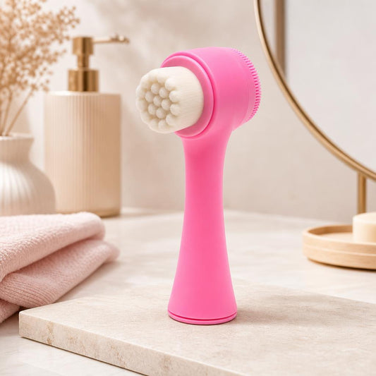Cepillo exfoliante facial de cerdas suaves doble cara, color rosa