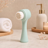 Cepillo exfoliante facial de cerdas suaves doble cara, color verde