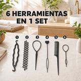 Detalle de las piezas del set de herramientas para trenzar