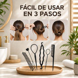Pasos de uso del set de herramientas para peinar y trenzar