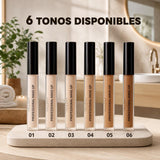 Los 6 tonos disponibles del corrector líquido, de más claro a más oscuro